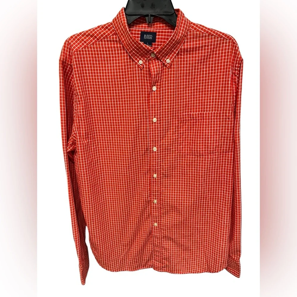 Reed Edward’s Men’s Orange & White Plaid Long Sleeve Button Down Shirt - Large - Picture 1 of 8